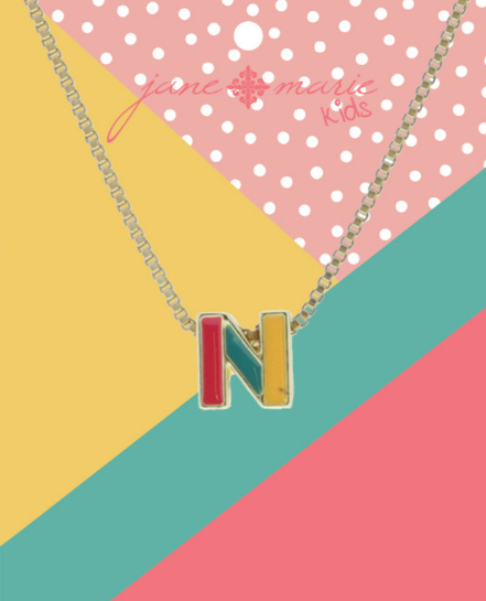 Enamel Color Block Initial Necklace | N