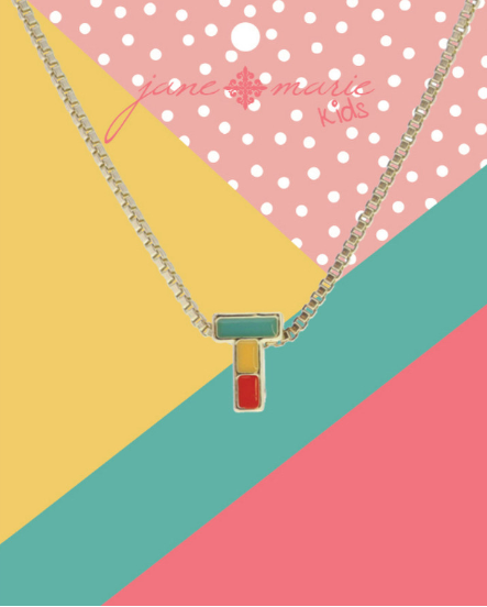 Enamel Color Block Initial Necklace | T