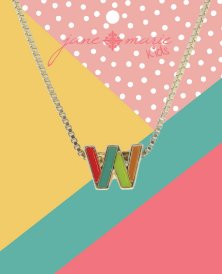 Enamel Color Block Initial Necklace | W