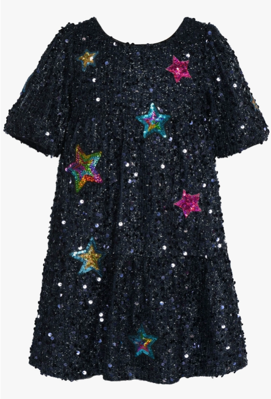 Navy Sequin Dress w/Star Patches