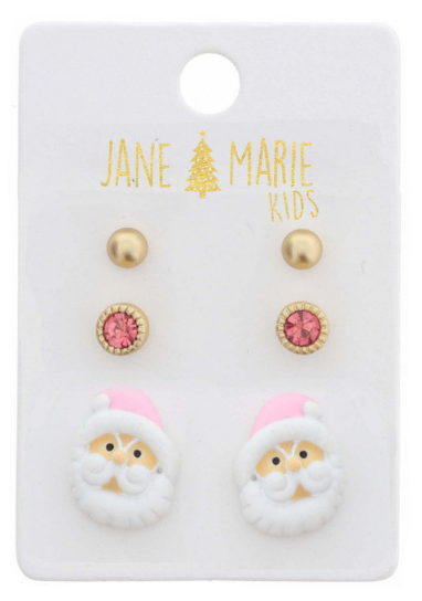 Pink Santa Face Earring Set of 3