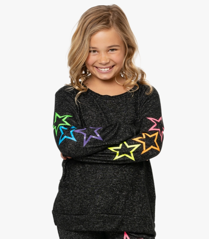 Charcoal Sweatshirt w/ Neon Stars