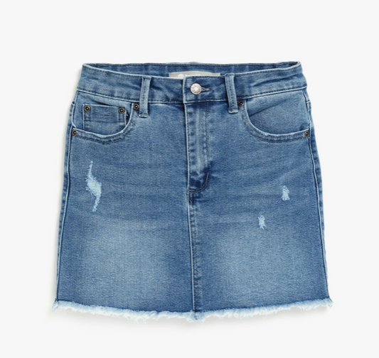 Indigo Denim Mini Skirt w/Fray Hem