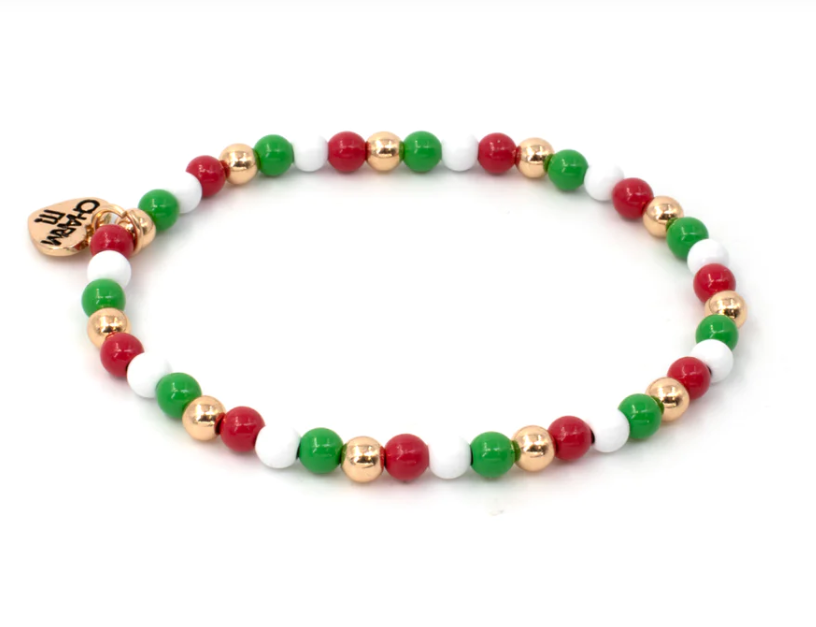 Gold 4mm Christmas Stretch Bead Bracelet