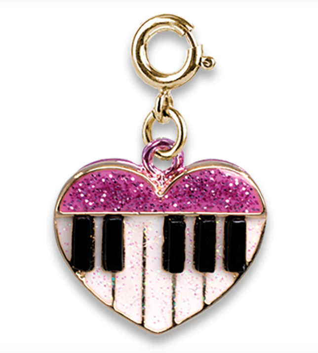 Gold Glitter Piano Heart Charm