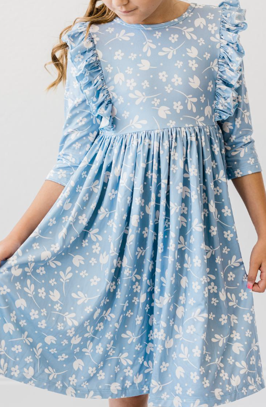 Bluebell Ruffle 3/4 Sleeve Twirl Dress