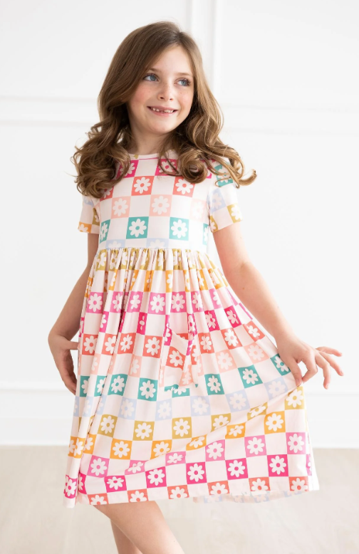 Checkmate Short Sleeve Pocket Twirl Dress