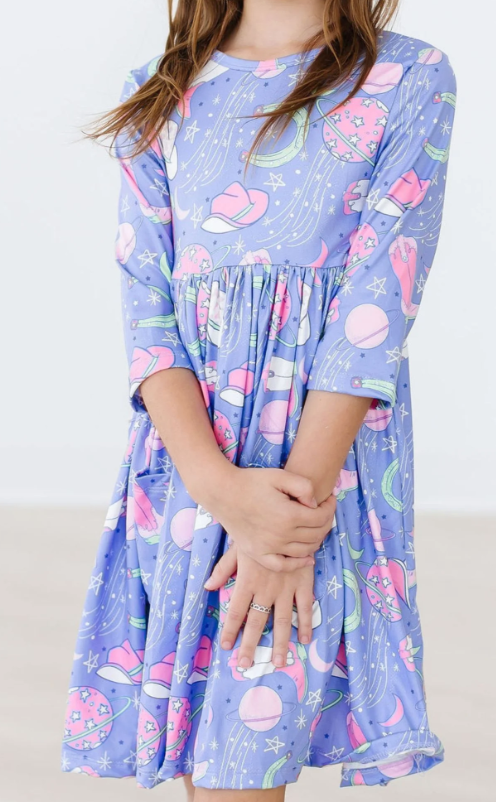 Neon Moon 3/4 Sleeve Pocket Twirl Dress