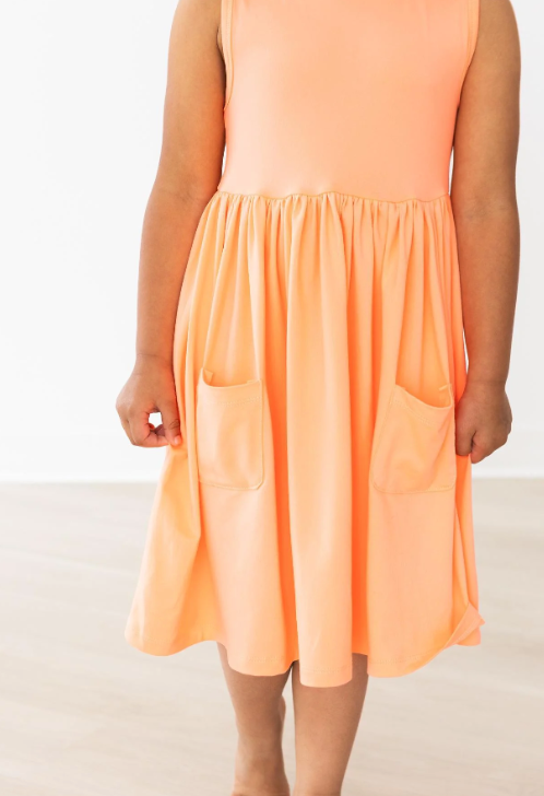 Neon Coral Tank Pocket Twirl Dress