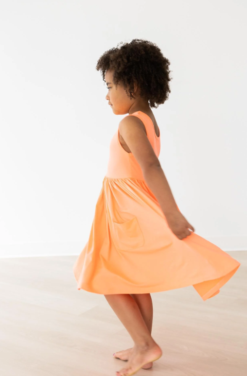 Neon Coral Tank Pocket Twirl Dress