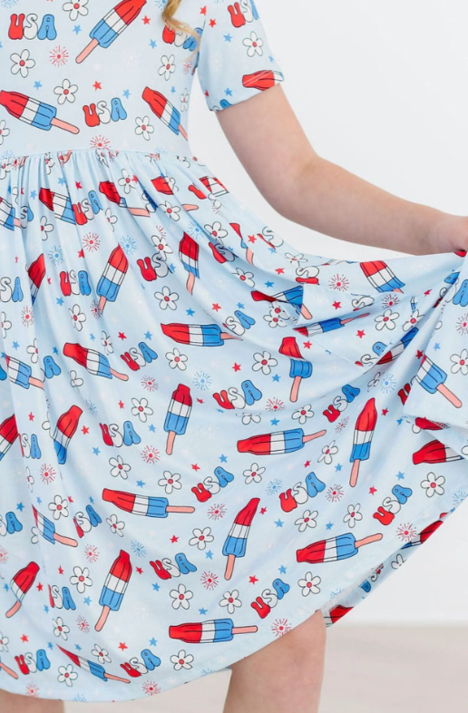 Proudly Patriotic Short Sleeve Pocket Twirl Dress