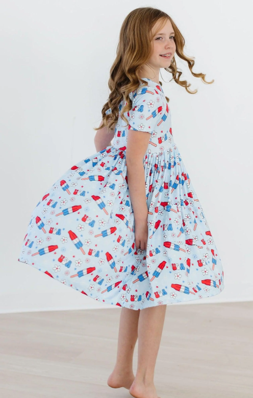 Proudly Patriotic Short Sleeve Pocket Twirl Dress