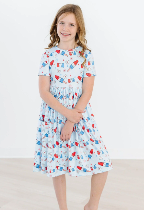 Proudly Patriotic Short Sleeve Pocket Twirl Dress