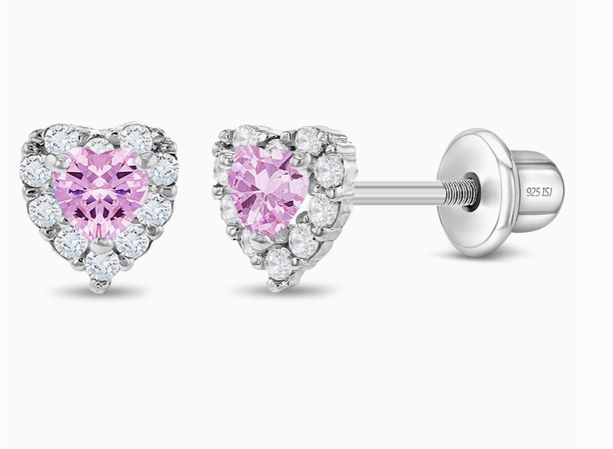 Pink Princess Heart CZ Earrings | Sterling Silver