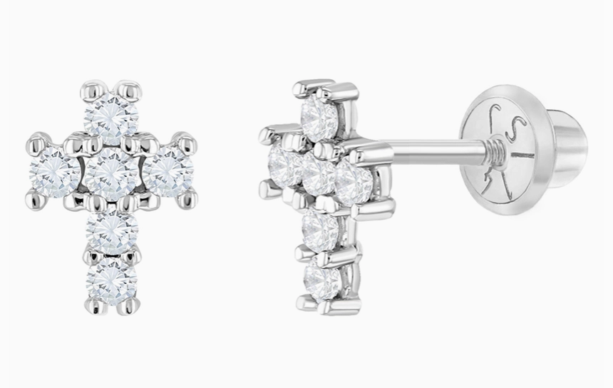 Classic CZ Cross Earrings | 14k White Gold