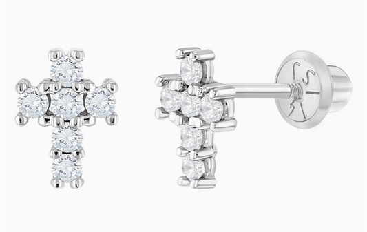 Classic CZ Cross Earrings | 14k White Gold