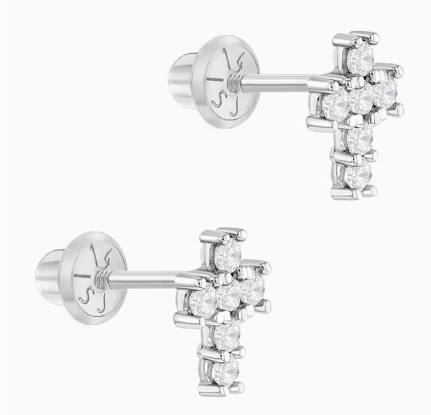 Classic CZ Cross Earrings | 14k White Gold