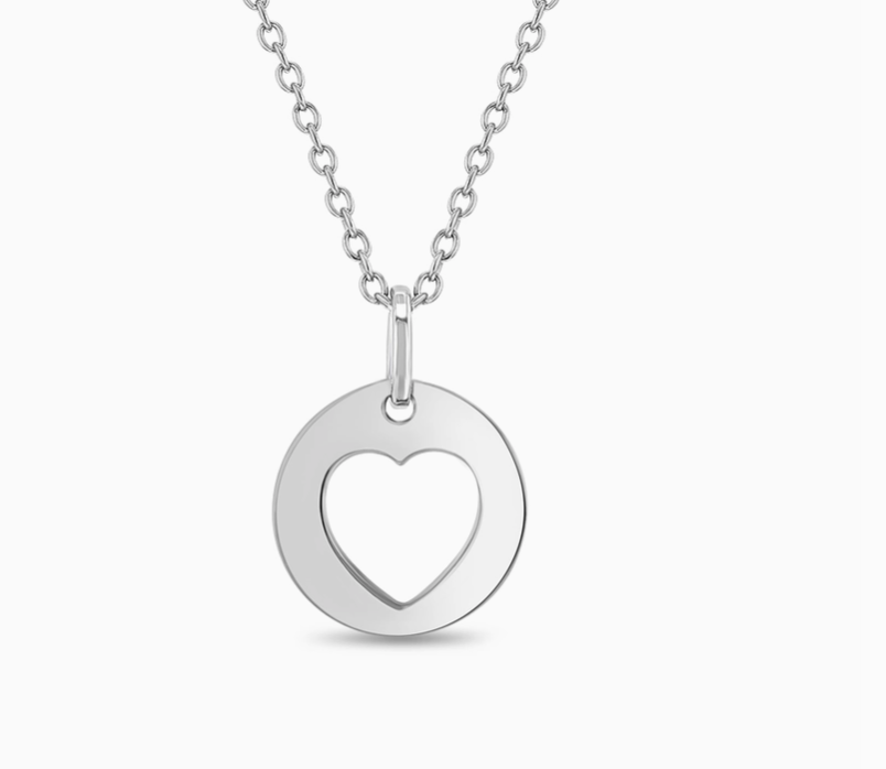 Round Heart Cutout Necklace | Sterling Silver