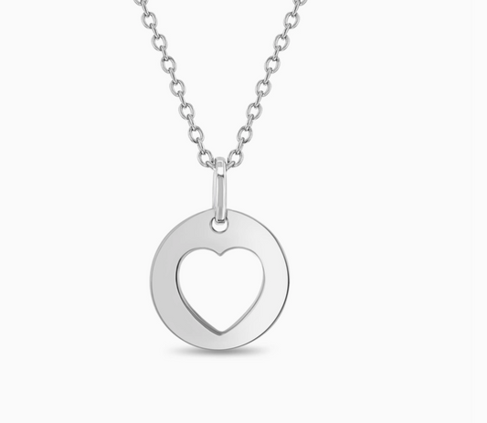 Round Heart Cutout Necklace | Sterling Silver