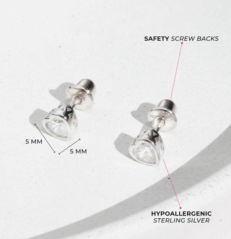 CZ Clear Heart Earrings | Sterling Silver