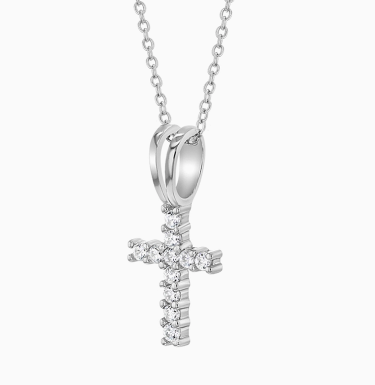 CZ 14mm Cross Necklace | Sterling Silver