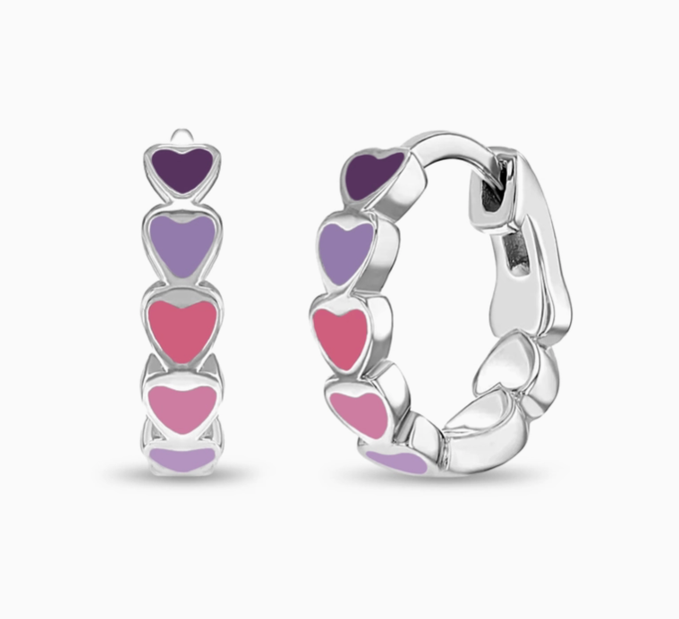 Purple Enamel Heart Huggie Earrings | Sterling Silver