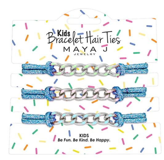 Bracelet Hair Ties | Blue w/Multicolor Chain