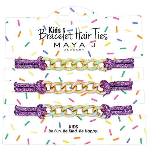 Bracelet Hair Ties | Purple w/Multicolor Chain