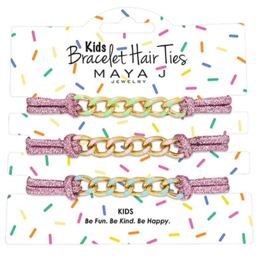 Bracelet Hair Ties | Pink w/Multicolor Chain