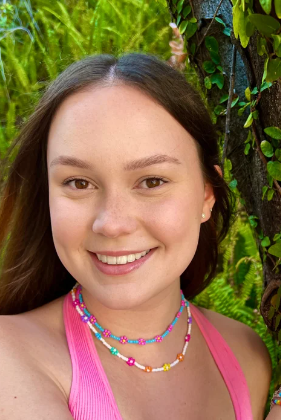 Pink/Green Beaded Flower Necklace