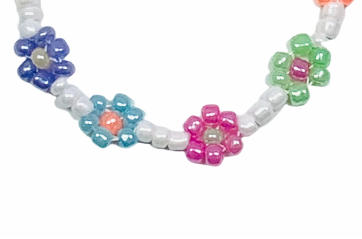 Pastel Rainbow Beaded Flower Necklace