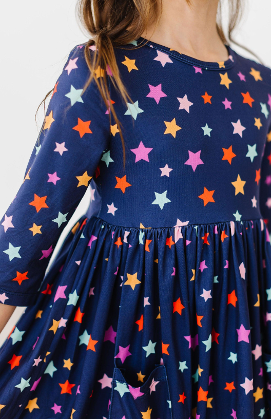 Halloween Stars 3/4 Sleeve Pocket Twirl Dress