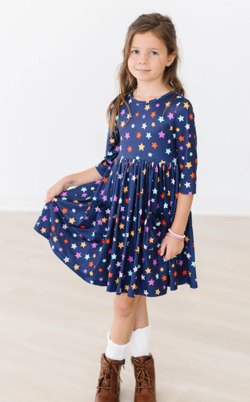 Halloween Stars 3/4 Sleeve Pocket Twirl Dress