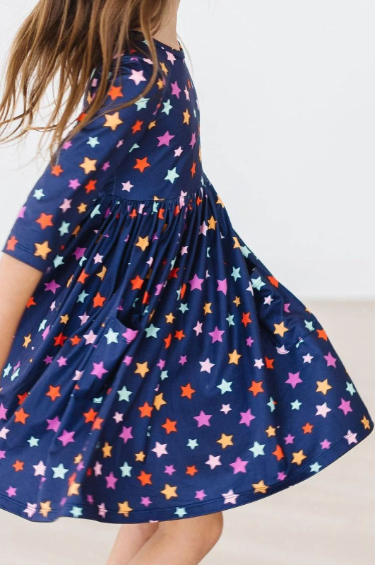 Halloween Stars 3/4 Sleeve Pocket Twirl Dress