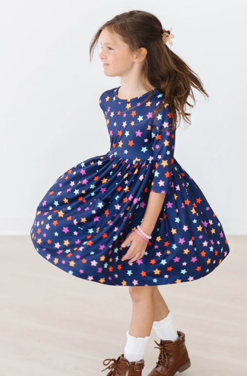 Halloween Stars 3/4 Sleeve Pocket Twirl Dress