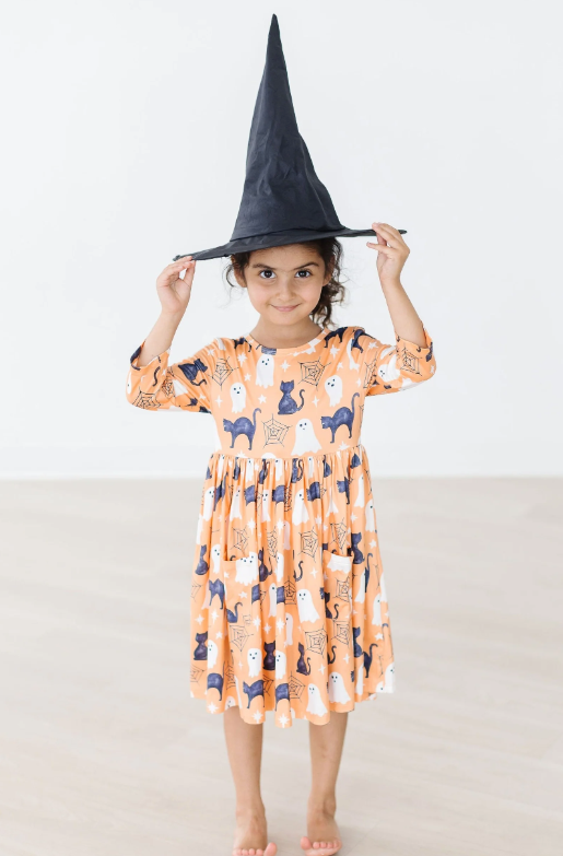 Spooky Kitty 3/4 Sleeve Pocket Twirl Dress