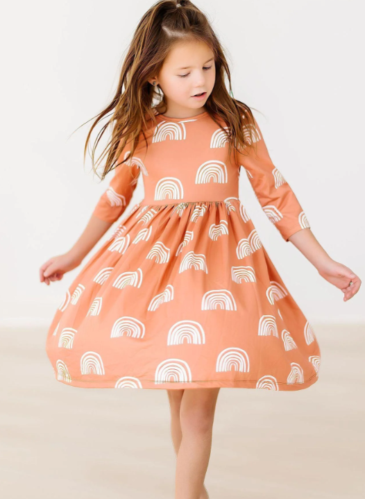 Rainbows in Fall 3/4 Sleeve Twirl Dress