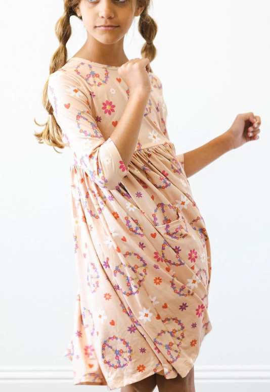 Flower Child 3/4 Sleeve Pocket Twirl Dress