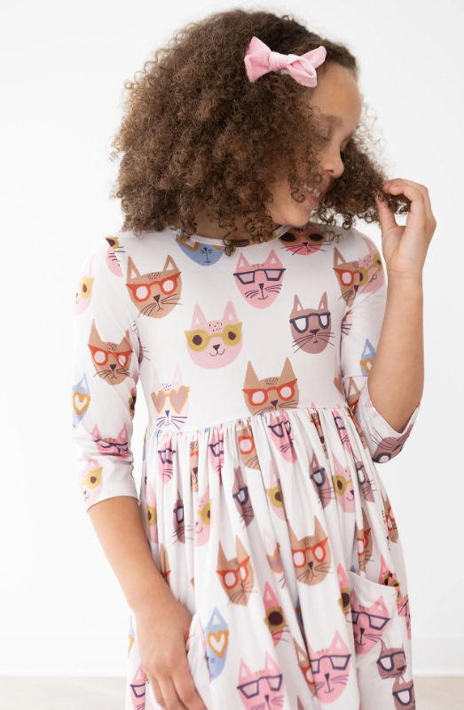 Cattitude 3/4 Sleeve Pocket Twirl Dress