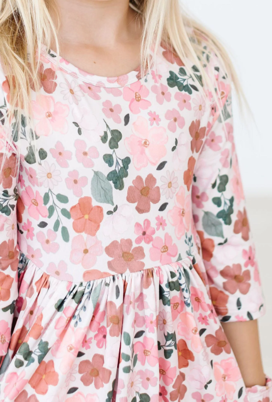 Fall Floral 3/4 Sleeve Pocket Twirl Dress