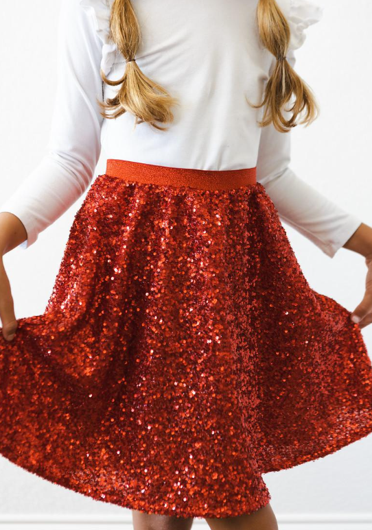 Red Sequin Twirl Skirt