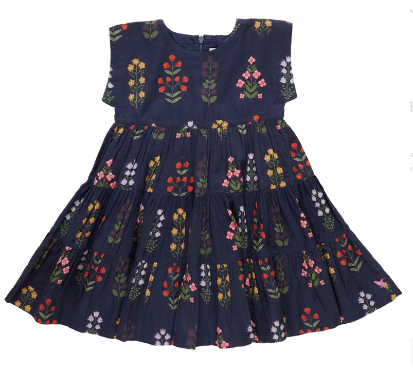 Navy Field Floral Peachy Dress