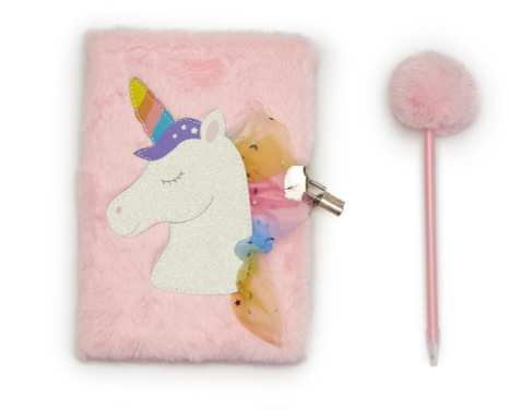 Pink Unicorn Journal with Pom Pen