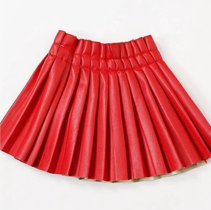 Red Pleated Vegan Leather Mini Skirt