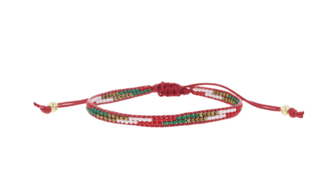 Thin Beaded Band Bracelet w/Diagonal Stripe