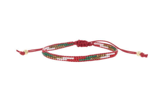 Thin Beaded Band Bracelet w/Diagonal Stripe