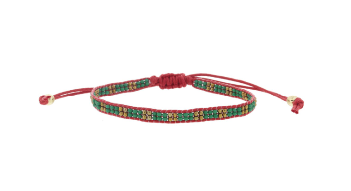 Thin Green/Gold Beaded Band Bracelet