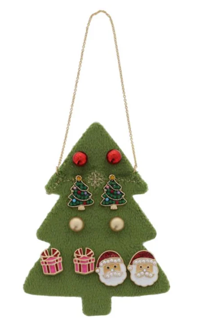 Green Tree w/Presents 5 Stud Earring Set