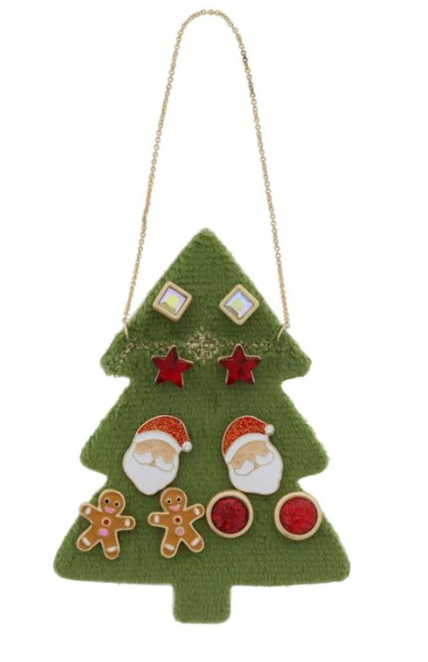 Green Tree w/Gingerbread Man 5 Stud Earring Set