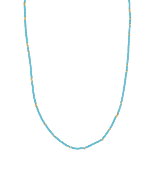 Turquoise Color Wheel 18k Plated Bead Necklace